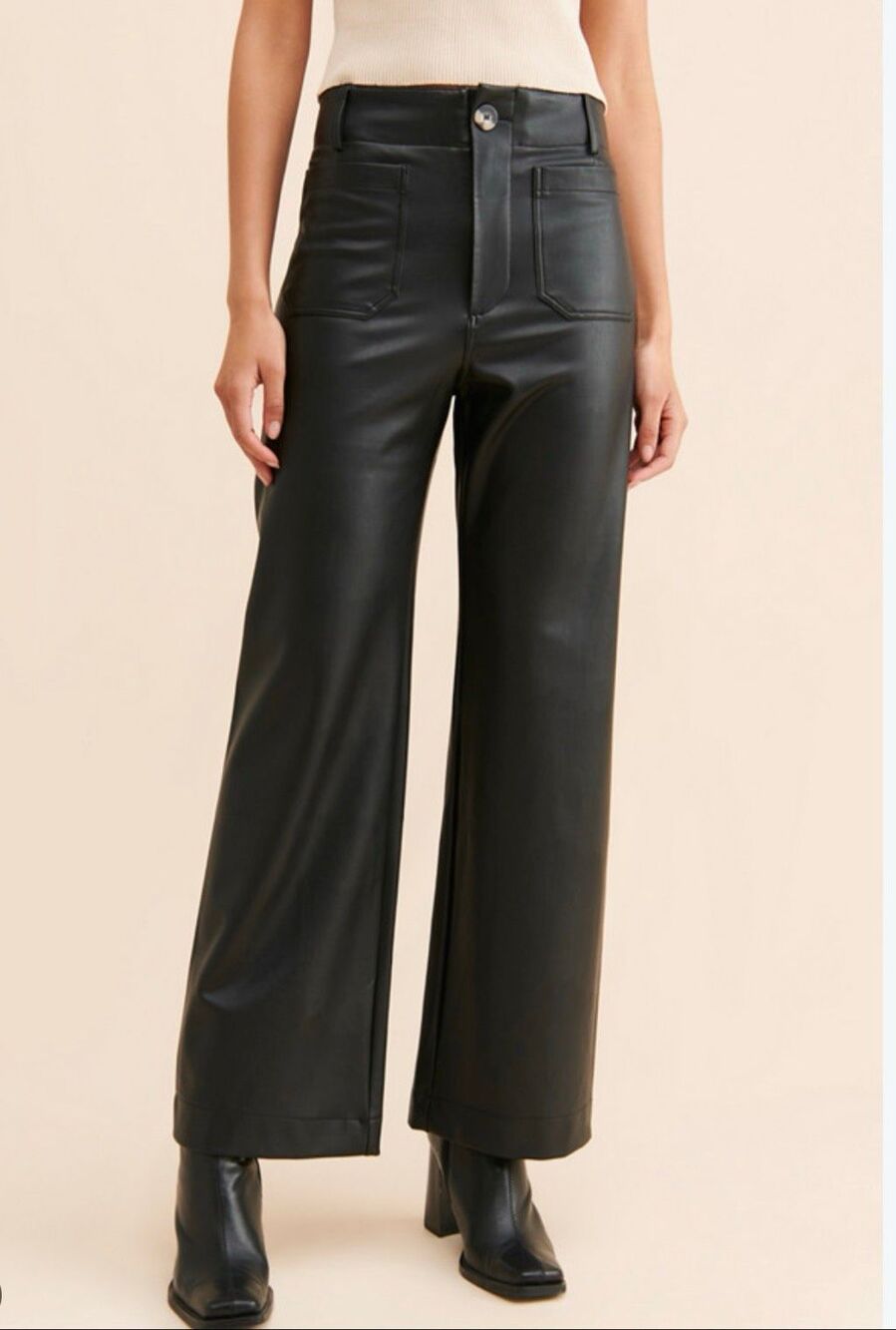 Maeve The Colette Vegan Leather Wide Leg | Black in 30
